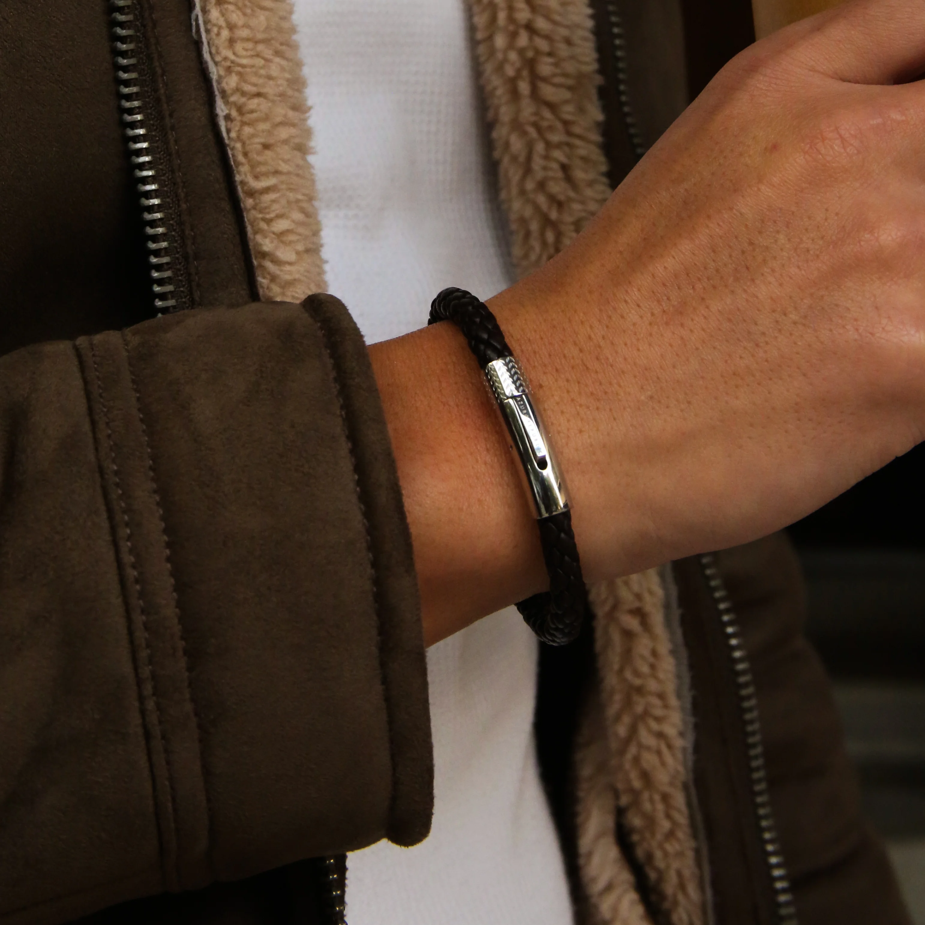 Black Leather Bracelet - Image 2