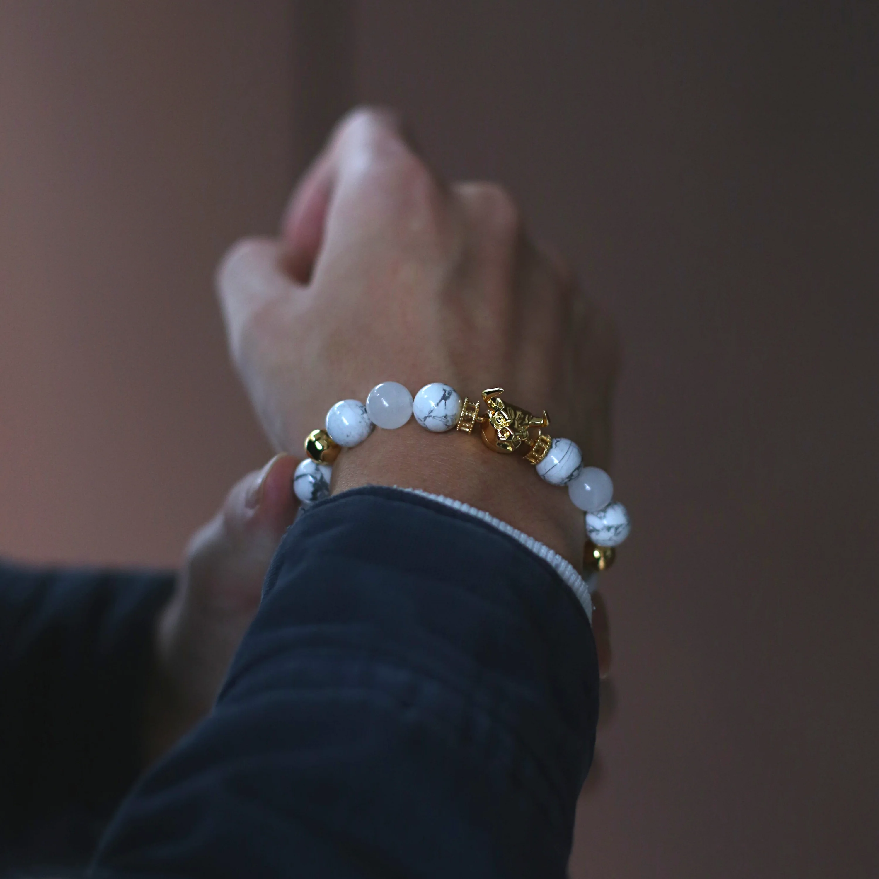 (Chain Only, without charm) Gemstones Gold Beads Bracelet - Lapis Jasper, Howlite Jade, Garnet Obsidian crystals - Image 3