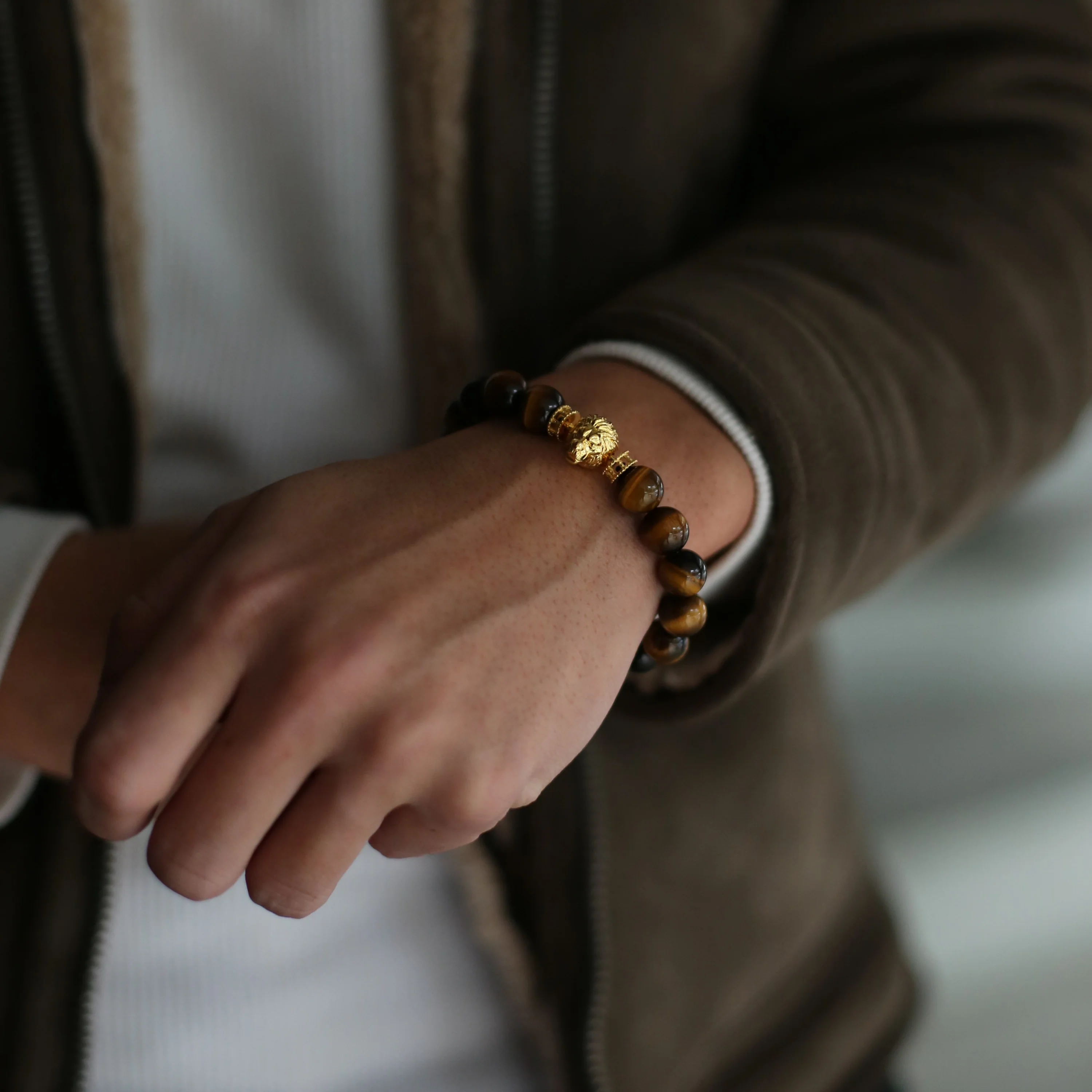 Gold Lion Bracelet with Tiger Eye - Image 3