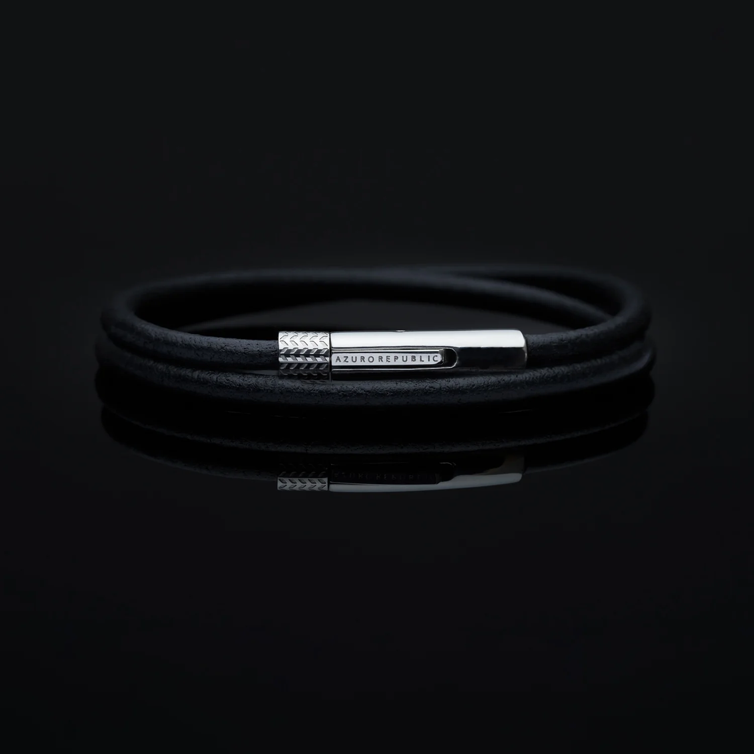 Round Black Leather Wrap Bracelet